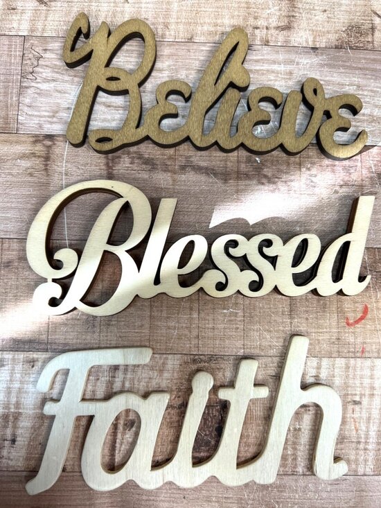 3 Laser-Cut Natural Unfinished Wood Words "Blessed" Wall Or Table Decor 7x3'' - Picture 1 of 3